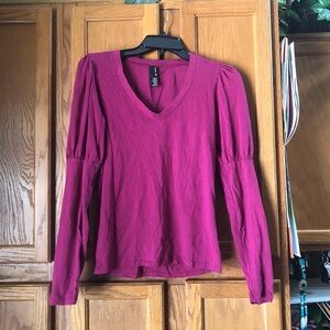 BOBI Pink Magenta V-Neck Puff Leg Pleated Sleeve Top - M